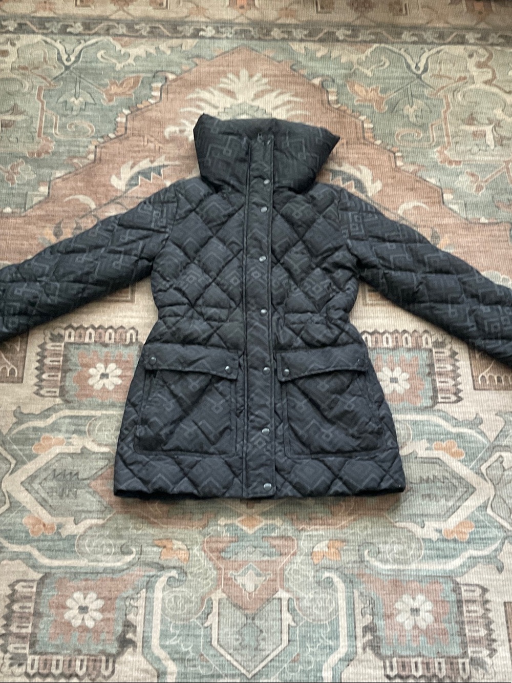 Theory Black Quilted High-Collar Puffer Coat